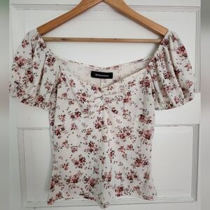 Reformation White Floral Top With Red Flowers